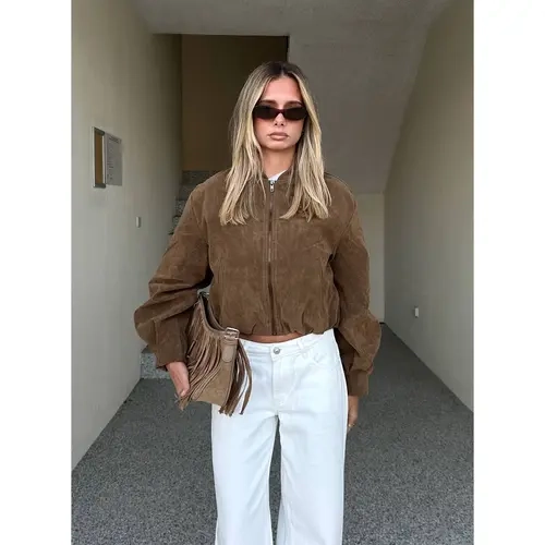 Mastery Faux Suede Bomber Jacket Brown