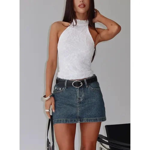 Nickei Denim Mini Skirt Washed Blue