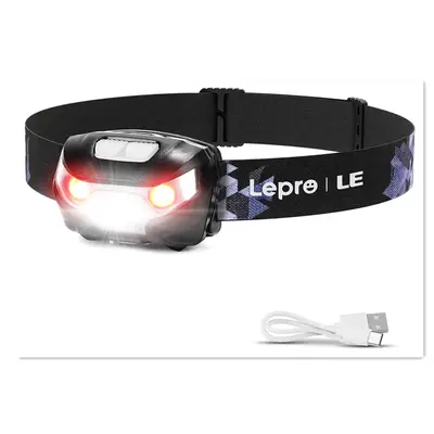 LEPRO LED Rechargeable Headlamp - High Lumen Output, Cordless Portable, 5 Modes, IPX4 Waterproof, Red Light, USB Cable, Long Range Camping Accessories, High Lumen Output Headlamps
