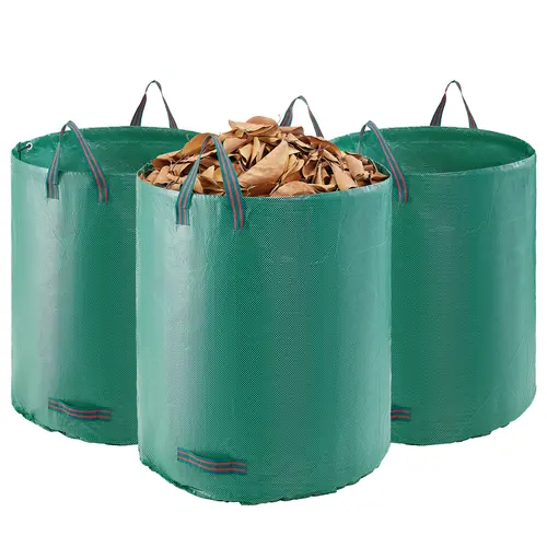 VEVOR 3-Pack Portable PP Woven Fabric Yard Waste Bags, 72gal 26.4x30in Heavy Duty Polypropylene Containers for Yard/Camping, Reinforcement Ring, Dual Top+Bottom Carry Handles, 180 lbs Capacity, Collapsible for Convenient Storage