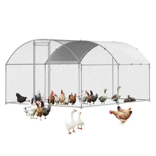 VEVOR Galvanized Steel Chicken Coop, 9.8x13.1x6.5 ft Large Walk-in Weatherproof Poultry Enclosure with Dome Roof, Cover, Security Lock, Hexagonal Protective Mesh, Easy Installation Secure Run for Backyard, Farm (Chickens, Ducks, Quails)