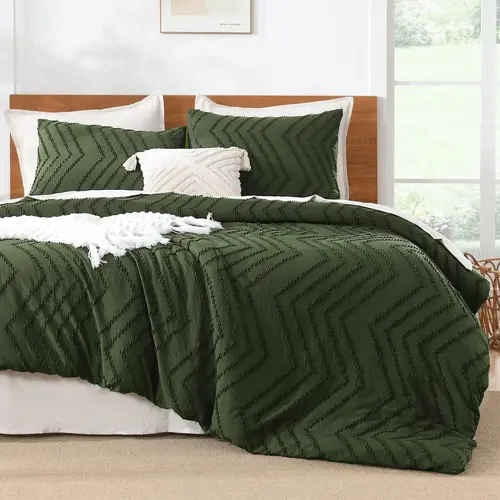 Litanika 3-Piece Tufted Bedding Set - Breathable Quilt Set with 2 Pillowcases, Modern Chevron Textured Boho Design, Soft Feel Cosy Lightweight Fluffy All-Seasons Comforter