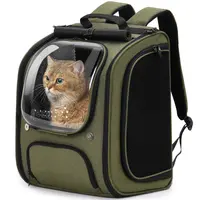 Pecute Cat Backpack Carrier – Bubble Space Capsule Travel Bag for Small Dogs & Cats, Airline Approved, Expandable, Locking Zippers, Ventilated Mesh, Padded Straps, Foldable, Black, Pink, Green, Gray, Khaki