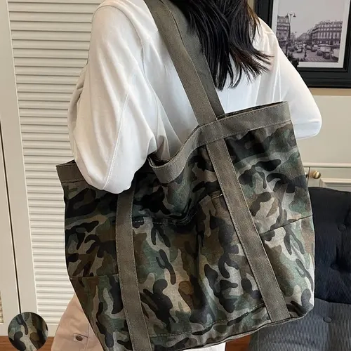 Stylish Printed Tote Bag, Camo Print Tote, Casual Tote Bag, Fashionable and Versatile 1 Piece Design for Everyday Use, Perfect for Shopping and Travel