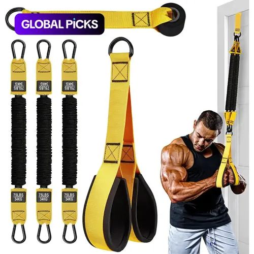 Heavy-Duty Latex Resistance Training Fitness Equipment, Gear, Adjustable Resistance Workout Straps with 225 lbs Capacity for Deltoid Press, Bicep Curls, Arms and Shoulder Toning, Home and Gym Workouts Tool #GLOBAL PICKS