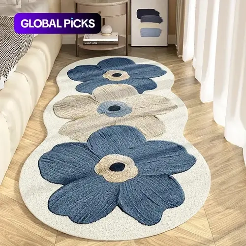 Modern Blue Flower Shaped Plush Decorative Rug, Soft Indoor Carpet for Living Room, Sofa, Dining Table, Hallway, Bathroom, Kitchen #GLOBAL PICKS