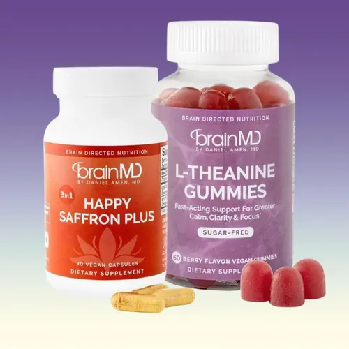 Best of BrainMD Bundle | Happy Saffron Plus & L-Theanine Gummies | Mood, Calm, Focus & Stress Support Supplements