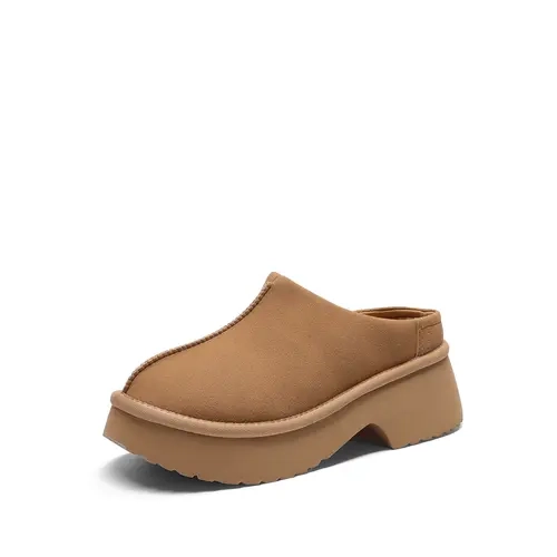DREAM PAIRS Women's Closed-Toe Platform Elevated Clogs - Slip-On Comfortable Faux Suede Mules, Memory Foam Cushioned, Lightweight Casual Footwear