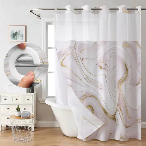 HD Digital Print Waffle Removable Shower Curtain, Quick Installation No Hooks, Double Layer Snap-In Liner, Stylish Bathroom Decor for Home Hotel Salon Dormitory, Shower Curtain No Hooks With Liner