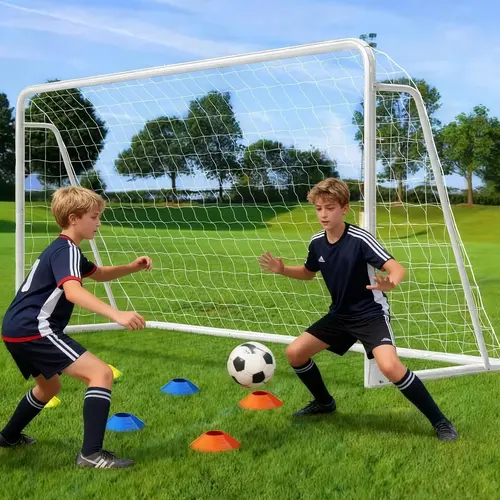 ABORON Steel Soccer Goal - 6x4/8x6/10x6.5/12x6ft Full Size Soccer Goal, Ideal for Backyards, Strong Shot Support for Teens & Adults Training,with Training Target Cones