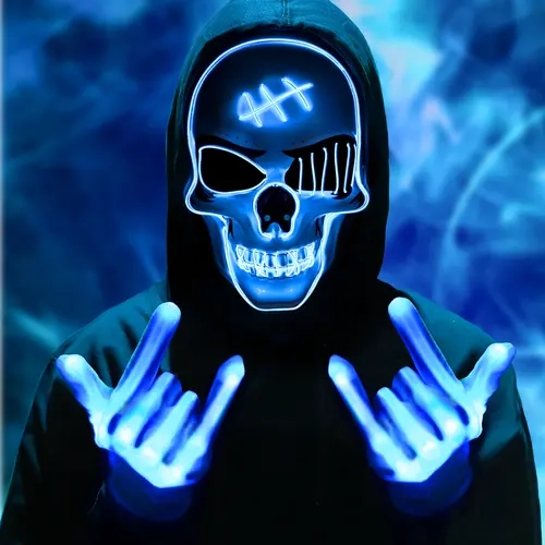 Halloween Aesthetic LED Skull Costume Mask - Plastic Creepy Accessory, Glow-in-the-Dark Flashing Party Light Headwear, Halloween Costume Supply for Boys' Parties, Ceremony Gifts