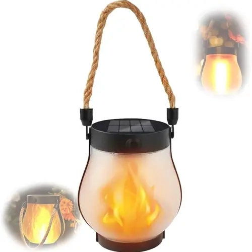 BougeRV 5.5in 2025 Upgraded Solar Lantern - Waterproof Outdoor Lighting, Dancing Vivid Flames, Brighter LED Glow, Modern Classic Look, High-Capacity Battery Lasts 8h, Extra Long Working Time, Halloween Patio Decoration