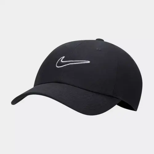 Nike Club Swoosh Unstructured Strapback Hat Black White Casual Style with Iconic Logo Design