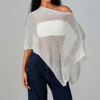 Women Knit Cover-up, See-through Solid Irregular Loose Pullover Summer Beach Tops Swimsuit Coverup Swimwear Coverups