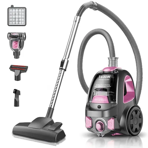 VICEASE 1600W Ultra-Powerful Corded Canister Vacuum, Bagless Corded Cylinder Vacuum, Auto Cord Rewind, H13 HEPA Filter, 3.7Qt Large Capacity, 5 Tools for Hard Floors, Pet Upholstery, Tiles, Car, Vacuums, Corded Cylinder Vacuums