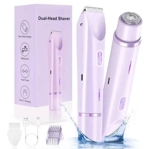 Mother'S Day Gift, 2 in 1 Electric Hair Removal Tool Bikini Trimmer for Women, Dual-head Electric Razors, Body & Facial Electric Shaver, Waterproof Wet & Dry Use Trimmer, Shaver for Women