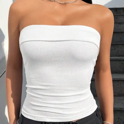 Women's 3PK Seamless Ribbed Crop Tube Tops - Off-Shoulder, Strapless, Sleeveless, Side Ruched, Slim Fitted, Minimalist, Comfy, Stretchy Summer Going Out Tops (Pair with Bottoms)