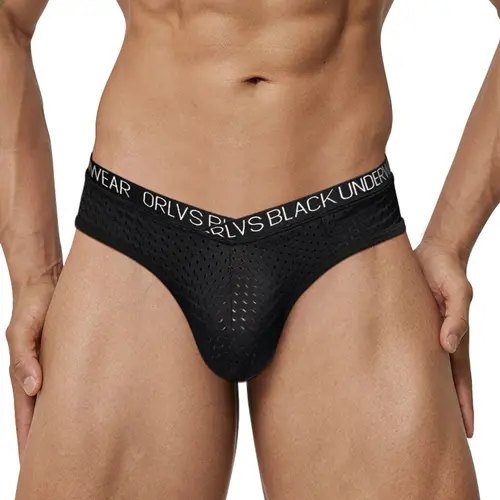 Sexy Mesh V-Waist Men's Briefs, Breathable Quick-Dry Sports Underwear, Low Rise U-Pouch Enhancing Design