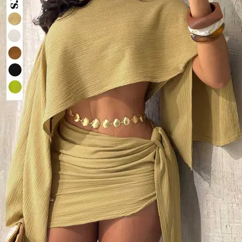 Women's Summer Holiday Off-Shoulder Top and Stylish Chic Bodycon Skirt Set, Breathable Beachwear for Casual Vacations Outfit Clothes