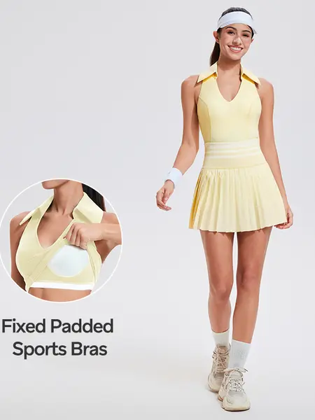 Women's Nylon Blend 2-Piece Tennis Attire Set - Racerback Sleeveless/Longsleeve Top, High-Waisted Pleated Skirt, Athletic Spring Sports Outfit (Women 2 Piece Sets), Two Piece Sets Women