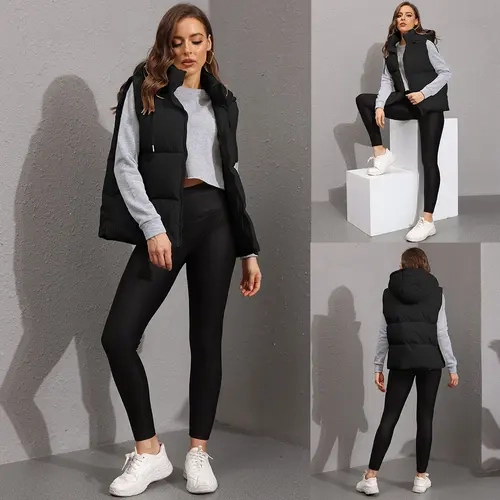 Molitree Women's Winter Puffer Vest Hooded Quilted Sleeveless Jacket Detachable Hood Warm Lightweight Gilet with Pockets Casual Outerwear