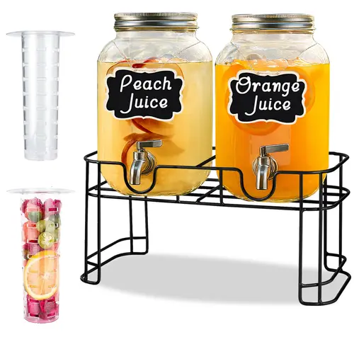 2-Pack Classic 1 Gal Glass Water Dispenser with Stainless Steel Tap & Stand, Iced Tea Pitcher Jugs, Cold Beverage Holder with Chalkboard Labels, Home Essentials (Cup Not Included)