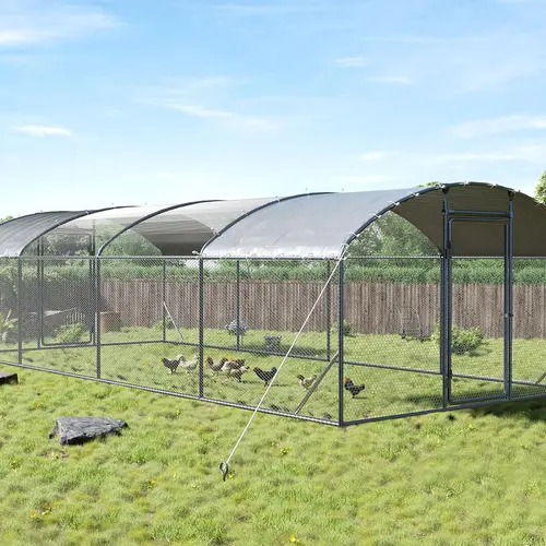 AMERLIFE Large Chicken Coop with Perch and Hinged Door, Spire/Dome Roof Walk-in Chicken Run with Metal Frame and PE Cover for Backyard Poultry, Ducks, Rabbits[TikTokShopFallDealsForYou]