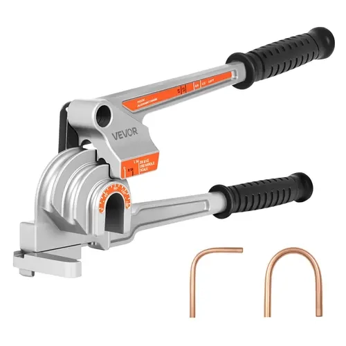 VEVOR 3-in-1 Design Alloy Metal Manual Pipe Bender, 15.7 in Handle, Even Force Grip, 1/4–1/2" OD Sizes, 0-180° Bending Range for 0.5~1.2mm Copper Aluminum Tubes, Pipe Hooks, Angle Scale, HVAC Maintenance, Automotive Repair