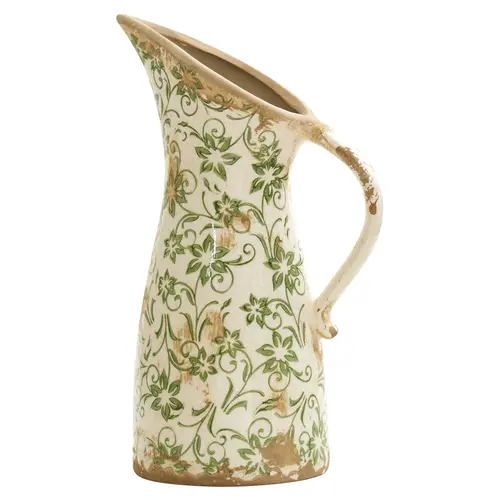 Nearly Natural 10" Tuscan Ceramic Green Scrollitcher Vase