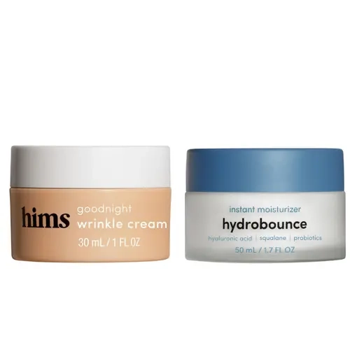 Hims Men's Goodnight Wrinkle Cream + Hers Hydrobounce Instant Moisturizer Bundle - Lotion, Hyaluronic Acid, Vegan, Probiotic, Shea Ingredients, Lightweight, Moisture-Boosting, Gentle, Hydrating