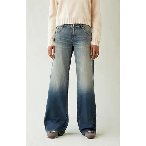 Pacsun Women's Casey Low Rise Baggy Jeans Button Pocket Dark Blue Tinted