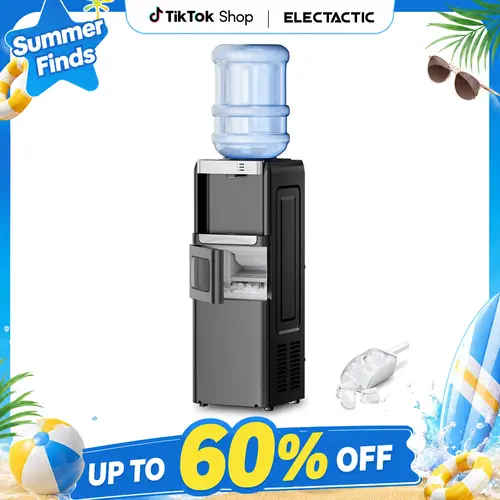 【BackToSchool】Electactic 3-in-1 Hot and Cold Water Cooler Dispenser Machine with Built-in Ice Maker & Child Safety Lock, Drink Dispenser for 3/5 Gal Bottle, 7-Minute Cycle for Home & Office