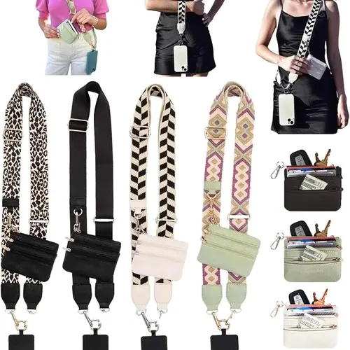 Adjustable Clip-and-Go Crossbody Lanyard Phone Strap & Charm - Detachable Phone Accessory with Secure and Reliable Hold, Zippered Fabric Pouch Wallet, Card Holder, Space-Saving Design, Strap-to-Bag Switch, Valentine's Day Gift