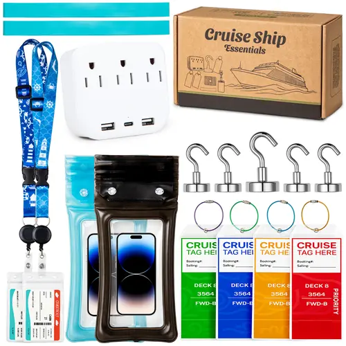 Noledome Cruise Essentials 2026- Cruise Must Haves Kit with Non-Surge Protector Power Strip, Lanyard with  ID Holder, Magnetic Hooks, Luggage Tag Set, Towel Bands, Waterproof Phone Holder - Travel  Essentials
