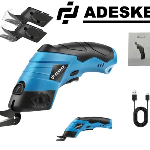 ADESKE Cordless Electric Dual-Blade Scissors - 3.7V Rechargeable Lithium Ion Hand Tool with Battery Display, Easy Blade Replacement, 3.7V Recharge Use for Home Thin Cardboard, Thin Materials