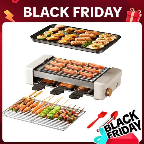 AORAN Electric Smokeless Grill Cooker - Compact Corded (Cable) Indoor Non-Stick Stainless Steel Griddle for Stainless Steel Grilling, Home Kitchen Appliance with Korean BBQ Mode, Grill Accessories Compatible (TikTokShop Black Friday)