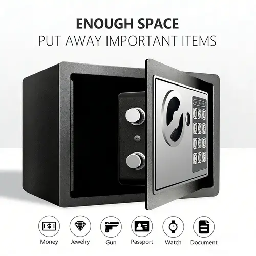1pc Money Safe Box for Home with Sensor Light & Money Bag, Security Safe Box for Money Safe with Keys & Pass Code, Compact & Portable Lock Box with Digital Keypad (Black and Silvery) #Summervibes