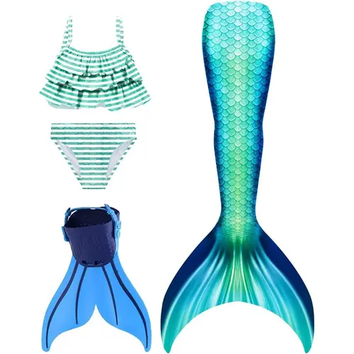 Swimsuit Mermaid Tail Set with Monofin and Bikini for Water Sports, Diving, Mermaid Swimsuit