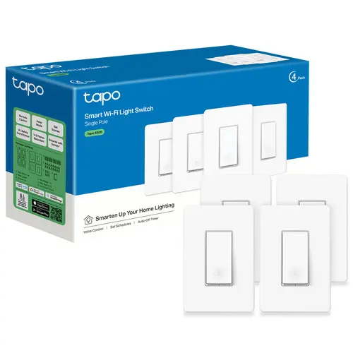 TP-Link & Tapo S500 (4-Pack)  Single-Pole Smart Light Switch | Matter-Ready* | Works with Alexa, Google & Samsung Bixby | App & Voice Control | Scheduling & Away Mode | Neutral Wire Required | UL Certified | No Hub Needed #SummerWins #DealsForYouDays, Wir