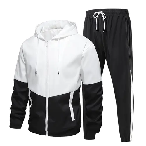 Men's 2-Piece Hooded Woven Windbreaker & Fitted Jogger Pants Tracksuit Set - Matching Sets for Gym Workout, Casual Athleisure
