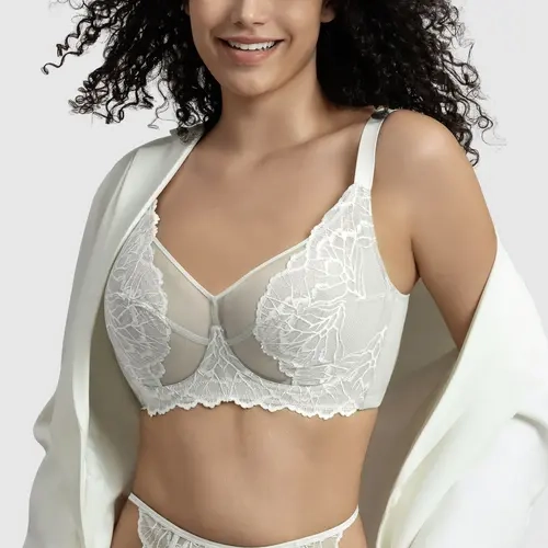 WMBras Mermaid Scales Lace Underwire Bra Plus Size Unpadded Full Coverage Bra  Floral  Sheer Comfort Fit