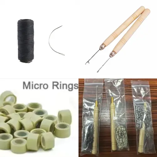 Full Shine Needle and Thread ,Thick Polyester Thread for Wig Making & Hair Extension Sewing, Black, 1 Pcs Curved Needles