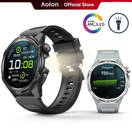 【Built-in AGPS】Aolon Tetra R4 46mm AMOLED Smart Sports Watch — LED Lights, Wireless Calling, Message Alerts, Sports Modes, Voice Assistant, Weather Updates, Stopwatch & Timer, Compatible with Android & iPhone. #tiktokshopstockup#sohochic