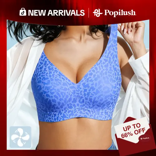 【Runs Small】Popilush Cooling Bra Wireless No Underwire Leopard Print Jelly Bra Everyday Adjustable Comfort Push Up Seamless T-Shirt Bra Minimalist Fabric Soft Smooth Yarn Basic Lady Underwear #Dealsforyoudays