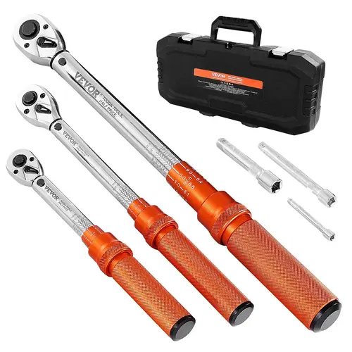 VEVOR 3 Pcs Tool Kit Set - 1/4", 3/8", 1/2" Drive Dual-Direction Torque Wrenches, 72-Tooth Ratcheting, ±3% Torque Control, Alloy Steel, Calibration Cert., for Mechanic Work, Car Repair