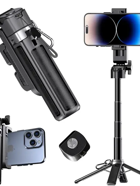 2026 New 5-in-1  Mini Wireless Selfie Stick - 360° Rotatable, Compact, Stylish, Bluetooth-Controlled, 21.2in Telescopic, Transforms into Handheld Stabilizer/Phone Stand/Tripod, Phone Accessories for Cellphone Mobile Smartphone Vlogging,summerwins