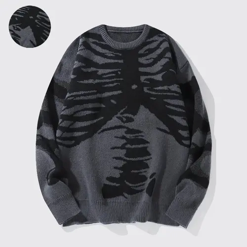 SAND SOUND Men's Knitwear Menswear Pull-On Pullover Hoodie - Skeleton Devil Graphic Clothing, Halloween Spooky, Round Neck, Long Sleeve, Drawstring, Quick On, Polyester, Machine Washable Autumn Winter Tops