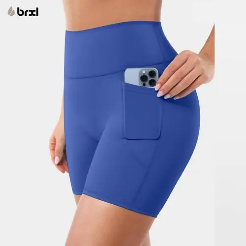 BRXL Women's 5-Inch Inseam High Waist Buttery Soft Stretch Spandex Biker Shorts - Tight, with Pockets, UPF 50+ Sun Protection, Underwear-Free Design, Front & Center 1-Piece Crotch Cutting, for Yoga, Running, Gym Active Wear