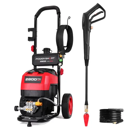 PowerSmart Portable Pressure Washer (DW1026A, DW1028A) - 2600-2800 PSI, 1.4 GPM, 13-Amp Heavy Duty Motor, 0° Turbo Power Nozzle, 8" Never-Flat Wheels, Quick Connect, for Cars, Driveways
