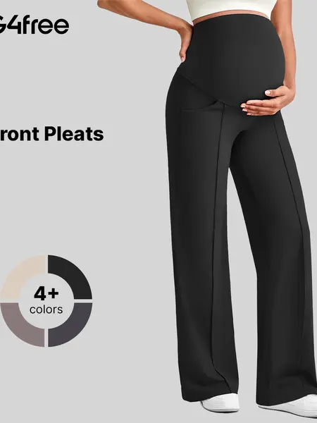 G4Free Maternity Dress Yoga Pants with Pockets Over The Belly Stretchy Work Slack Pregnancy Wide Leg Lounge Trousers Postpartum Outfits Soft Nursing Clothes